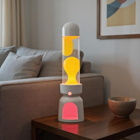 Lighthouse Liquid Motion Lamp, Decorative Night Light with Yellow Wax, 13-Color Changing, Safe Flameless Mood Lighting for Gift and Home Decor- White Base