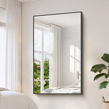 YIROMAN Bathroom Mirror 60"x30", Large Matte Black Bathroom Mirror for Over Sink with Aluminum Frame, Rectangular Vanity Mirror with Right Angle, Wall Mirror Hangs Horizontal or Vertical, Shatterproof