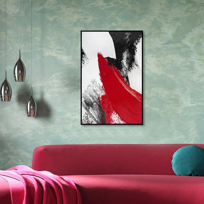 YPY Red Abstract Canvas Wall Art: Black and White Pictures Modern Minimalist Paintings Print Poster for Living Room Bedroom Bathroom Office Home Wall Decor 16"x24"