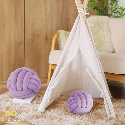 Sioloc Soft Knot Ball Pillows,Round Throw Pillow Cushion Home Decoration Plush Pillow,Throw Knotted Pillow Handmade Round Plush Pillow（7.8inches,Lilac）