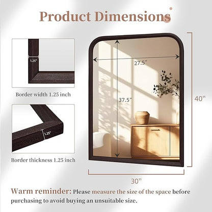 Arched Bathroom Mirror for Wall,24 x 36 inch Hanging Vanity Dark Walnut Brown Tempered Mirrors with Rounded Corner for Living Room,Bedroom,Entryway