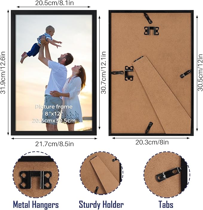 Hoikwo 18 Packs 8x12 Black Plastic Multi Picture Frames Set with Plastic Cover, for Family Photos, Artwork, Light Weight Bulk 8 by 12 Frames Pack for Wall Hanging and Table, Stylish Picture Frames