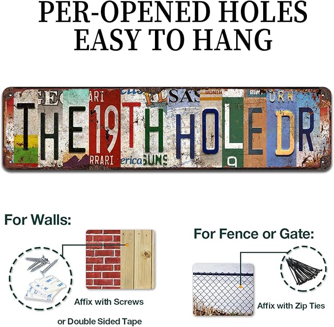 The 19th Hole Retro Metal Tin Sign - Vintage Golf Theme Rustic Wall Art for Bar, Man Cave, Garage, Sports Pub Décor - 4x16 Inch