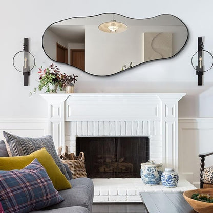 Irregular Mirror, 47"x20.5" Asymmetrical Mirrors with Metal Frame, Modern Abstract Wall Mirror for Living Room Bathroom Bedroom Hallway Entryway, Hangs Vertically or Horizontally