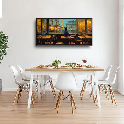 Eiffel Tower Large Wall Art for Living Room France Paris City Street Framed Canvas Decor Cat Prints Painting Pictures Extra Large Modern Artwork for Kitchen Bedroom Bathroom Home Decorations 30"x60"
