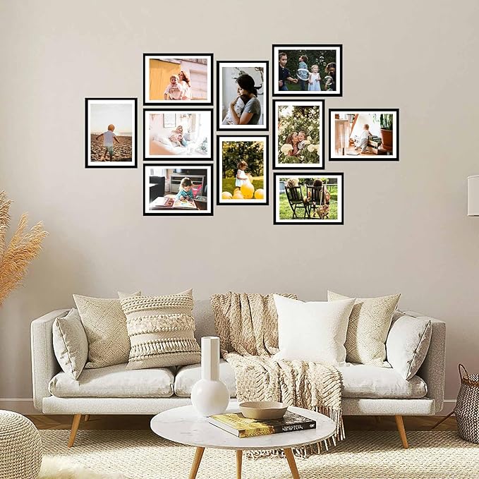 JCJMY 10 Pack 12x16 Picture Frame with 11x14 Mat, Display 11x14 with Mat or 12x16 Without Mat, 12 by 16 Frames Bulk Set of 10 Collage Gallery Wall Decor Photo Frames Set for Wall, Black