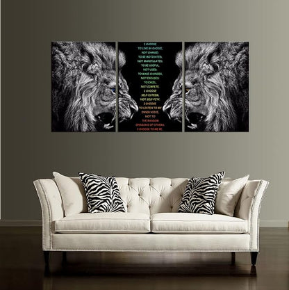 Inspirational I Choose Poster Motivational 3 Pieces Lion Wall Art for Office Inspirational Canvas Painting Prints Wall Pictures for Living Room Home Decor Framed Artwork [60''Wx 28''H]