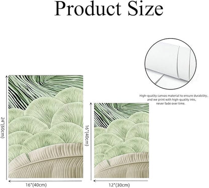 3Pcs Abstract Green Wall Art Mid Century Texture Wall Decor Posters Pictures Modern Minimalist Sage Green Ginkgo Leaf Canvas Paintings Prints for Bedroom Living Room Decoration Unframed