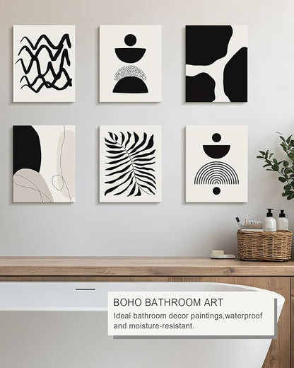Drsoum Abstract Boho Wall Art Minimalist Geometric Framed Boho Room Decor Black Line Art Mid Century Modern Prints Bohemian Living Room Bedroom Ready to Hang 8x10inx6pcs (Framed)