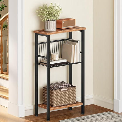 HOOBRO 15.7" Narrow Console Table for Small Space, 3 Tier Entryway Table with Adjustable Shelf, Behind Couch Table, Sofa Table, for Entryway, Hallway, Living Room, Rustic Brown and Black BF41XG01