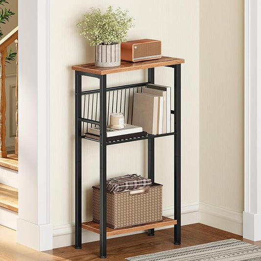 HOOBRO 15.7" Narrow Console Table for Small Space, 3 Tier Entryway Table with Adjustable Shelf, Behind Couch Table, Sofa Table, for Entryway, Hallway, Living Room, Rustic Brown and Black BF41XG01