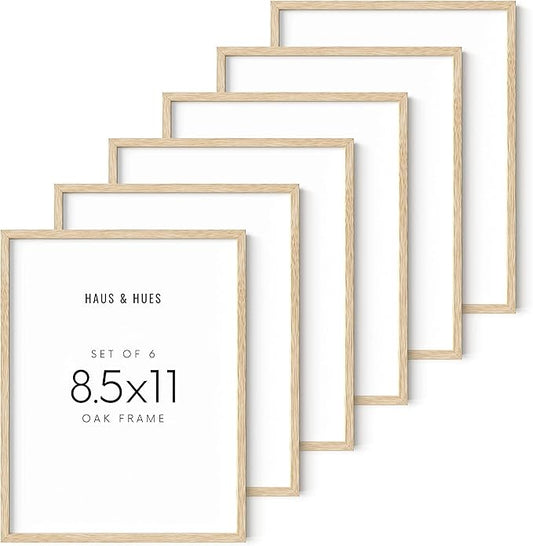 HAUS AND HUES Beige Oak Wood 8.5x11 Picture Frame - Modern Wood Wall Art Display - Lightweight 8.5x11 Frame for Art Prints, Photos, Posters - Ready-to-Hang Vertically & Horizontally (Set of 6)