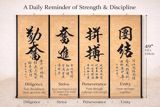 CIFIBIFUN Wall Asia Art Prints Posters Painting Eastern Vintage Style,4 Panels Calligraphy Inspirational Scroll Minimalist Super Large Home Walls Decor (A Chinese Painting)