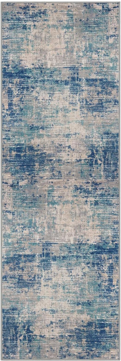 KILOCOCO Modern Abstract Runner Rug 2x6 ft Washable Hallway Runner Rug Non Slip Soft Pinted Kitchen Runners for Hallways Entryway Bedside Laundry Room Floor Runners, Blue/Grey/Beige