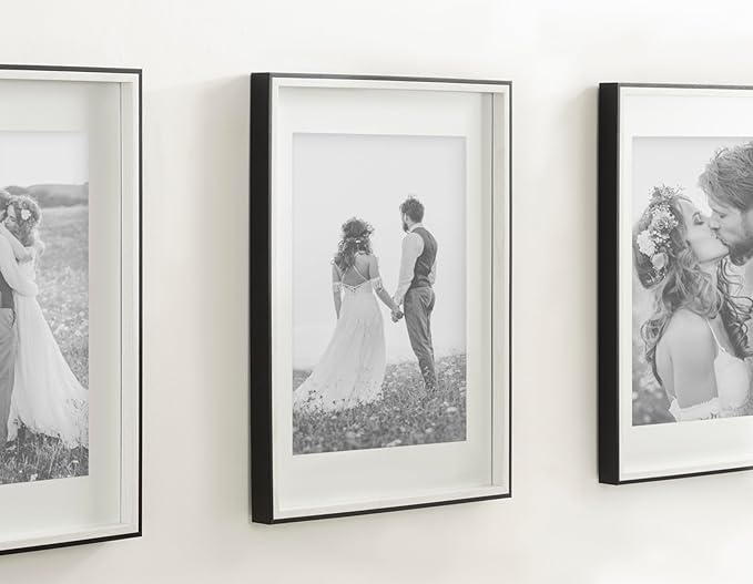 Kate and Laurel Gibson Modern Wall Picture Frame Set of 3; 14x18 matted to 11x14; Black and White; Three-Piece Frame Set for Gallery Wall Frame Set in Living Room Wall Décor