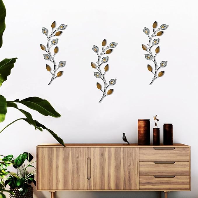 Cityelf 3 Set Crystal Leaf Wall Art Sculpture Iron Tree Leaves Branch Hanging Wall Décor Jeweled Bling Home Deor Acrylic Diamond Accent …
