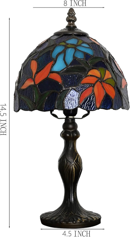 Tiffany Style Lamp Stained Glass Table Lamp 8" x 14.5" Mini Accent Light Irises Design Small Decorative Bedside Memory Lamp