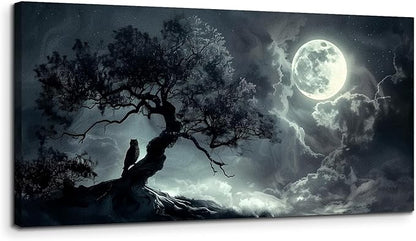 SERIMINO Large Canvas Wall Art, Moon Landscape Canvas Prints Paintings, Moonlit Night Modern Home Decor, Lonely Tree Dark Pictures Wall Decor Living Room Bedroom Bathroom Aesthetic 20"X40"
