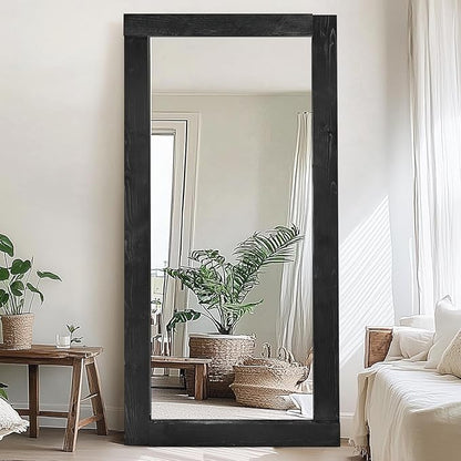 Full Length Mirror 71"x32" – Solid Wood Frame, HD Tempered Glass, Wall Mounted & Leaning, Rustic Modern Decor for Bedroom, Living Room, Entryway, Black