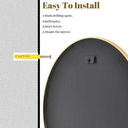 VooBang Gold Round Mirror - 16" Circle Wall Mirror with Simple Metal Frame, Modern for Bathroom, Bedroom, Entryway