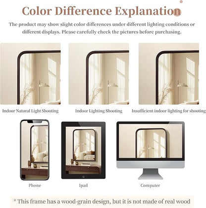 Arched Bathroom Mirror for Wall,24 x 36 inch Hanging Vanity Dark Walnut Brown Tempered Mirrors with Rounded Corner for Living Room,Bedroom,Entryway