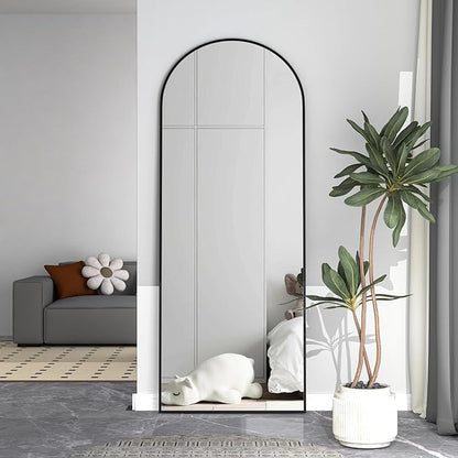 Full Length Mirror 64"x21" Arch Floor Mirror with Stand Arched Mirror Full Body Mirror Black Standing Hanging or Leaning Against Wall for Bedroom Entry, Bedroom, Living Room