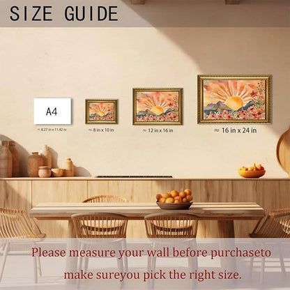 WZGZXU Gold Framed Wall Art Boho Wall Decor Sunset Canvas Art Sun Pictures Wildflower Paintings Landscape Prints Watercolor Artwork For Living Room Bedroom Office