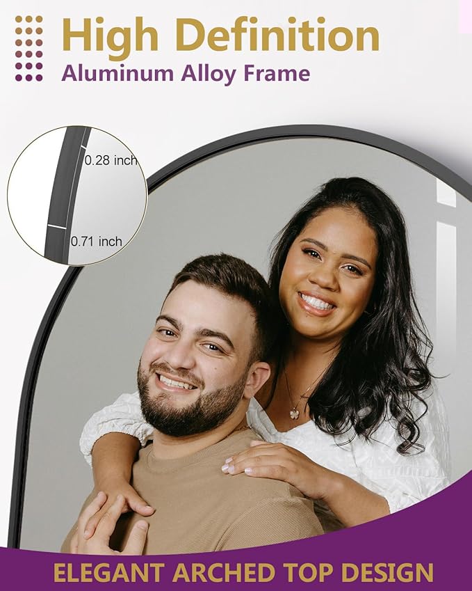 DMWOODFL 46"x90" Extra Large Arched Full Length Black Mirror - Aluminum Alloy Frame, Standing/Leaning/Wall Mounted, Modern Home Decor for Bedroom, Living Room, Cloakroom