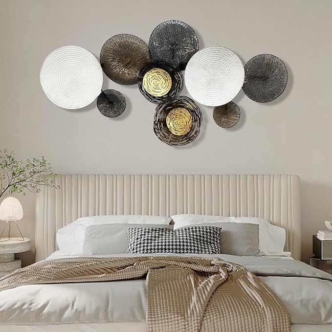 HAVFIFK Metal Wall Art - Abstract 3D Large 54" Brown White Wall Decor for Living Room, Bedroom & Dining Room