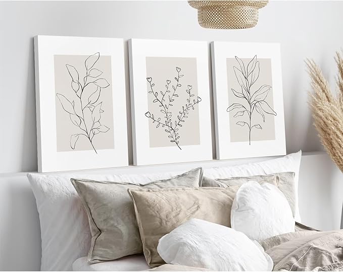 Youillne Neutral Botanical Prints Wall Art Decor Plant Minimalist Canvas Pictures Vintage Beige Wall Art Modern Farmhouse Line Poster Boho Abstract Painting Artwork for Bedroom 16x24 Inch Set of 3