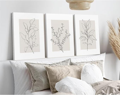 Youillne Neutral Botanical Prints Wall Art Decor Plant Minimalist Canvas Pictures Vintage Beige Wall Art Modern Farmhouse Line Poster Boho Abstract Painting Artwork for Bedroom 16x24 Inch Set of 3
