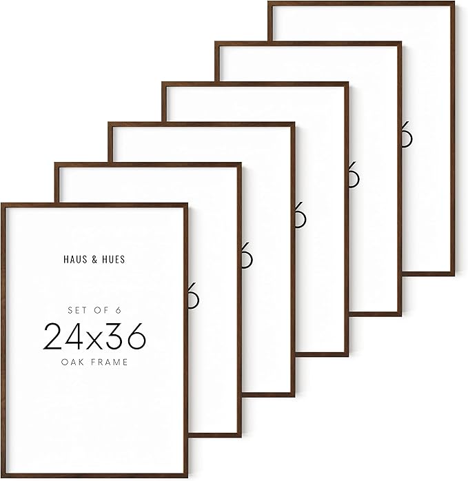 HAUS AND HUES Walnut Wood 24x36 Poster Frames - Set of 6, Large Wall Frames for Artwork and Photos (Walnut Oak)