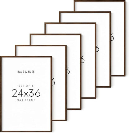 HAUS AND HUES Walnut Wood 24x36 Poster Frames - Set of 6, Large Wall Frames for Artwork and Photos (Walnut Oak)