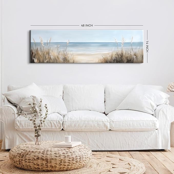 Large Abstract Ocean Wall Art Beach Picture Coastal Room Decor Seaside Landscape Wall Decor Nautical Canvas Prints Poster Seascape Painting for Living Room Bathroom Vintage Nature Sea Artwork Decorations 14x48"