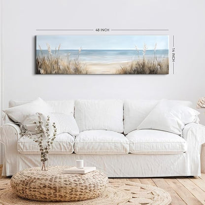 Large Abstract Ocean Wall Art Beach Picture Coastal Room Decor Seaside Landscape Wall Decor Nautical Canvas Prints Poster Seascape Painting for Living Room Bathroom Vintage Nature Sea Artwork Decorations 14x48"