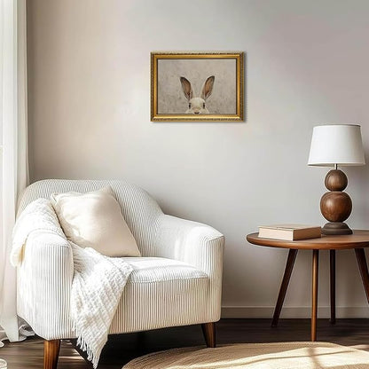YD&YZY Gold Framed Vintage Wall Art Canvas Easter Bunny Wall Decor Rustic Easter Rabbit Décor Prints Cute Animal Painting Picture Print Artwork for Bedroom Kids Room Bathroom 12x16 inch Framed