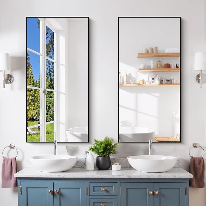 COFENY Black Bathroom Mirror for Wall, 20x40 Inch Rectangle Mirror with Metal Frame, Modern Vanity Mirrors for Bathroom Living Room, Entryway Hangs Horizontal or Vertical