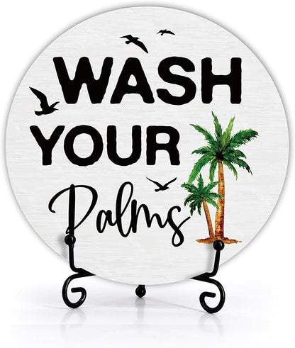 Funny Bathroom Decor, Wash Your Hands Sign, Modern Farmhouse Bathroom Decor, Hand Washing Signs For Home, Restroom Decor Plaque With Stand, Half Bath Decor, Farmhouse Rustic Bathroom Decor-14