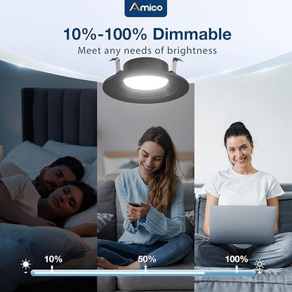 Amico 24 Pack 4 inch 5CCT LED Recessed Lighting, Dimmable, 8.5W=60W, 650LM, 2700K/3000K/4000K/5000K/6000K Selectable, Retrofit Can Lights with Baffle Trim, IC Rated - ETL & FCC, Black