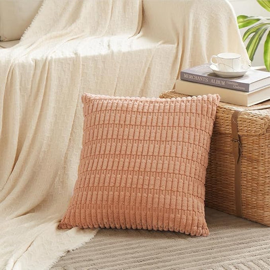 Fancy Homi 4 Packs Decorative Throw Pillow Covers for Living Room Couch Bed, Modern Farmhouse Boho Home Décor Accent Cushion Case, 16" x 16", Peach