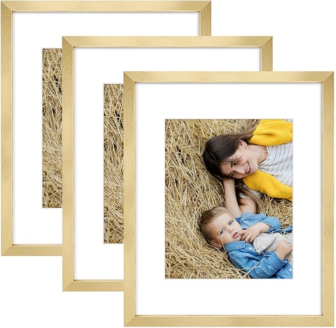 Golden State Art, 16x20 Picture Frame Set of 3 - Matted to 11x14 Photo - Engineered Wood Gallery Frame Set - Wall Mounting (Gold, 3 Pack)