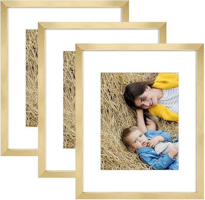 Golden State Art, 16x20 Picture Frame Set of 3 - Matted to 11x14 Photo - Engineered Wood Gallery Frame Set - Wall Mounting (Gold, 3 Pack)