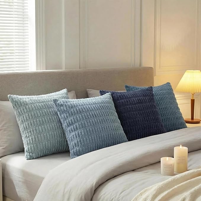 Fancy Homi 4 Packs Decorative Throw Pillow Covers for Living Room Couch Bed, Modern Farmhouse Boho Home Décor Accent Cushion Case, 14" x 14", Blue Series