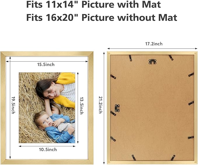 Golden State Art, 16x20 Picture Frame Set of 6 - Matted to 11x14 Photo - Engineered Wood Gallery Frame Set - Wall Mounting (Gold, 6 Pack)