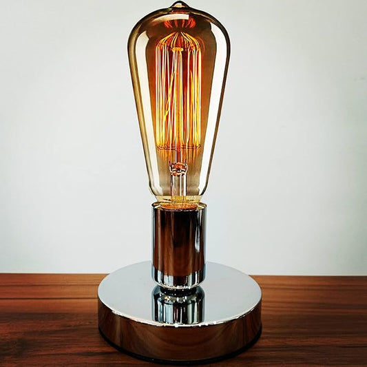 Edison Desk Lamp, Vintage Table Lamp Base, E26 E27 Industrial Retro Loft Light with Plug in Cord On/Off Switch, Bedside Lamp Holder, Home/Office/College Dorm Lighting Decor, Silver (No Bulb)