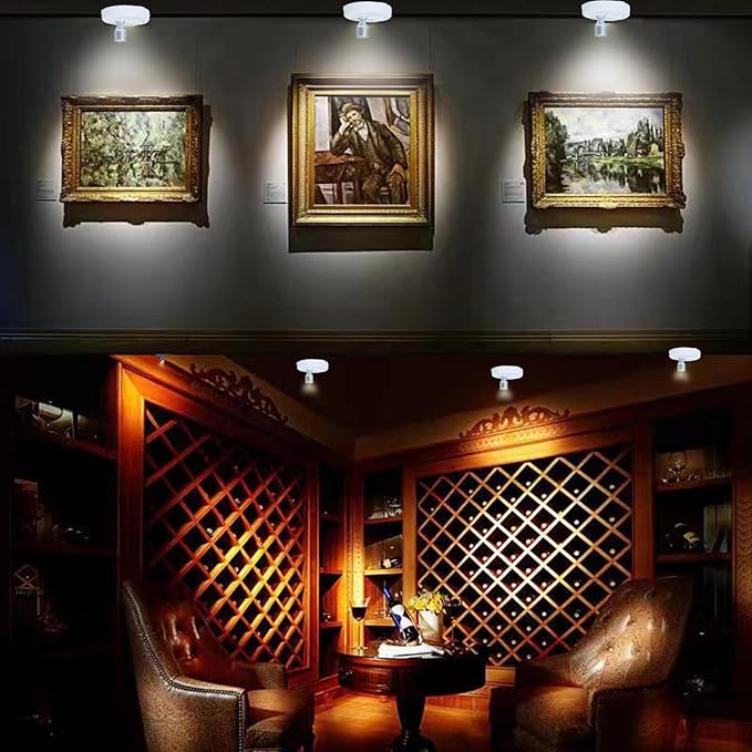 HAMVIDNE LED Spotlight, Battery Operated Picture Lights, Uplighting Indoor, Puck Lights with 2 Remote, Dimmable Spot Up Light for Wall Display Dartboard Painting Artwork Accent