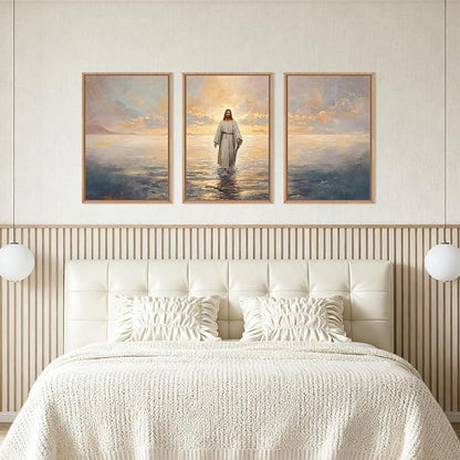 Large Jesus Christian Framed Canvas Wall Art Set,Bible Stories Faith Wall Decor,Vintage Modern Artwork for Living Room,Bedroom,Dining Room,Office -16"x24"x3