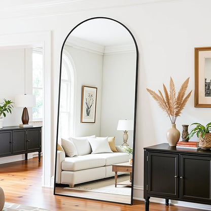 71"×32" Arched Full Length Floor Mirror, Standing Mirror with Aluminum Frame, Large Body Mirror of Free Standing/Wall Mount/Leaning for Bedroom, Living Room, Dressing Room, Black