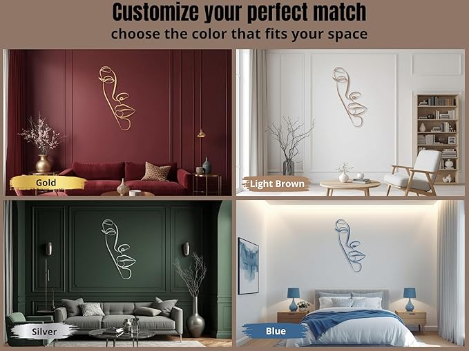 Vailla Wall Art Decor Minimalist Abstract Woman Face Wall Decoration Wooden Modern 3D Sculptures Line Drawing Wall Art Decor Female Single Line Home Hanging for Bedroom Kitchen Bathroom Living Room