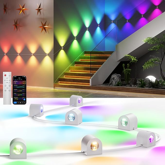 DeckTok 12-Light RGBCW Wall Sconce Light, Up/Down Bedroom Wall Lights, Music Sync, DIY-Styling Color-Changing Wall Lamps for Living Room Party Home Decor, Works with Alexa/Google Assistant, 31.8ft